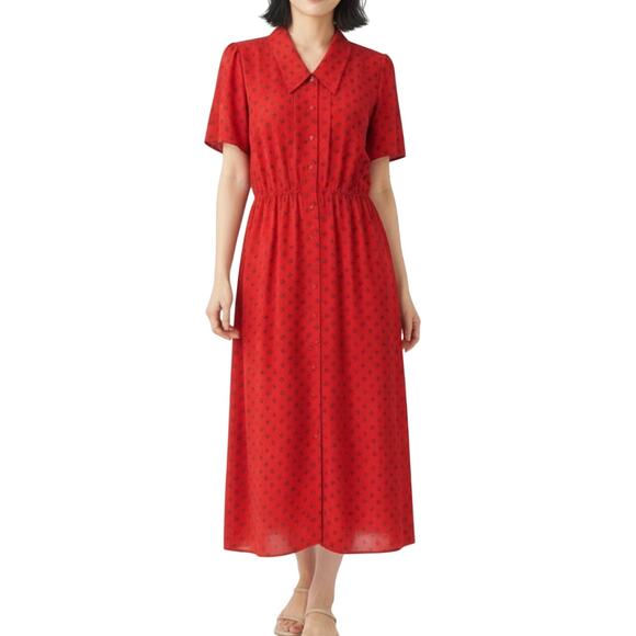 1990s Vintage Liz Claiborne Red A-Line Collared Midi Dress 6P Small - Picture 1 of 6